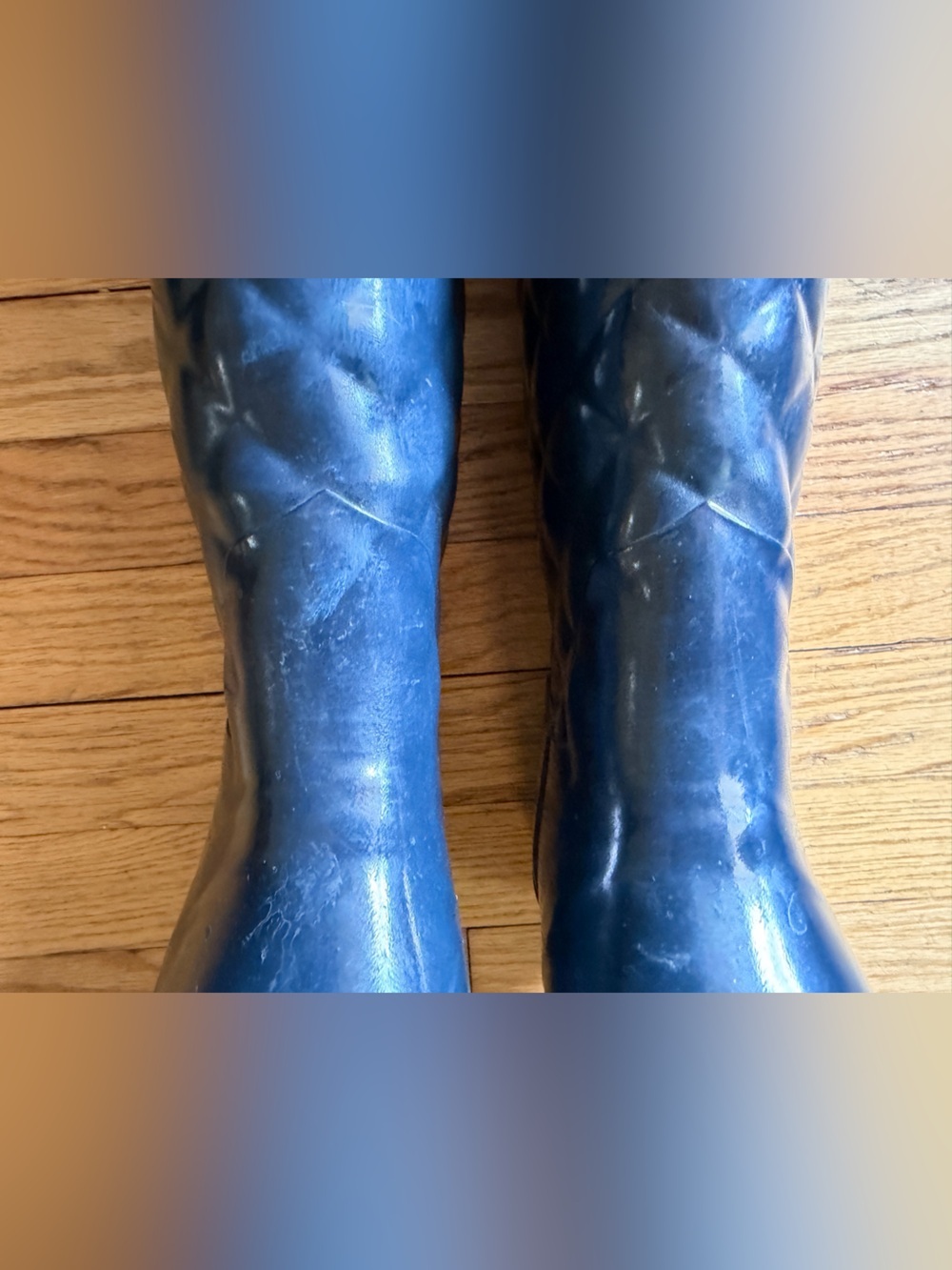 Hunter Navy Quilted Rain Boot Detail with White Stripes Size 8 - Picture 5 of 9